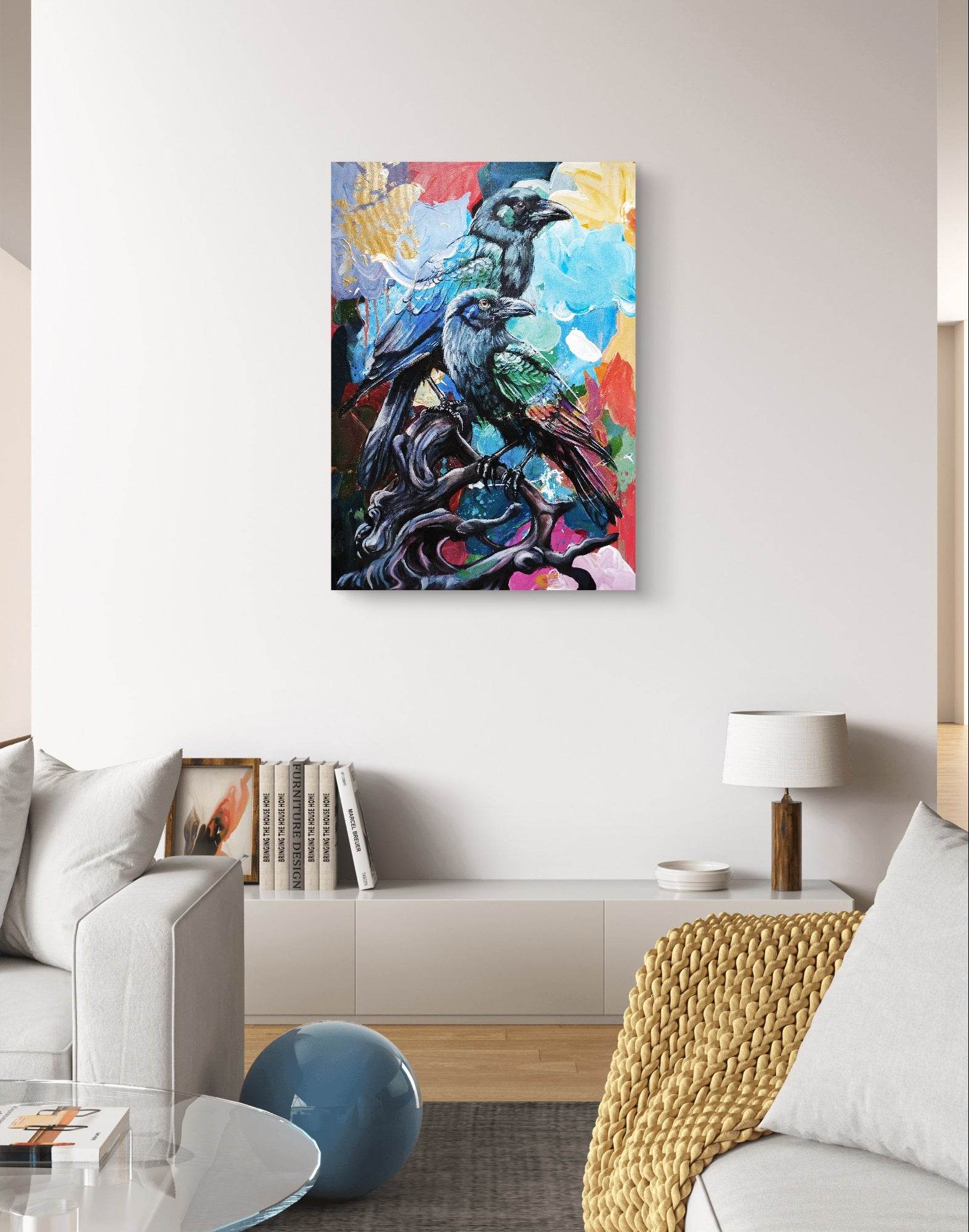 Gemälde Raben – handgemaltes Original Acrylbild (50 x 70 cm)