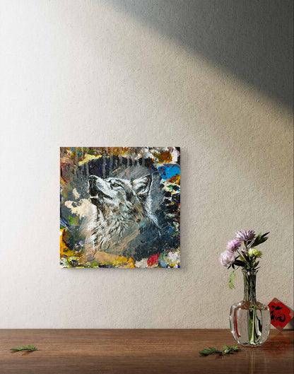 Premium Gemälde "Einsamer Jäger" 24 x 22 cm - Heinz