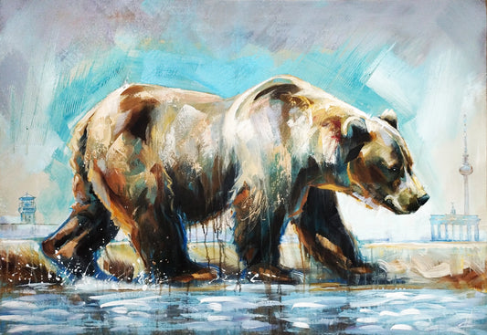 Painting Berlin Bear – hand-painted original acrylic painting (78 x 115 cm)