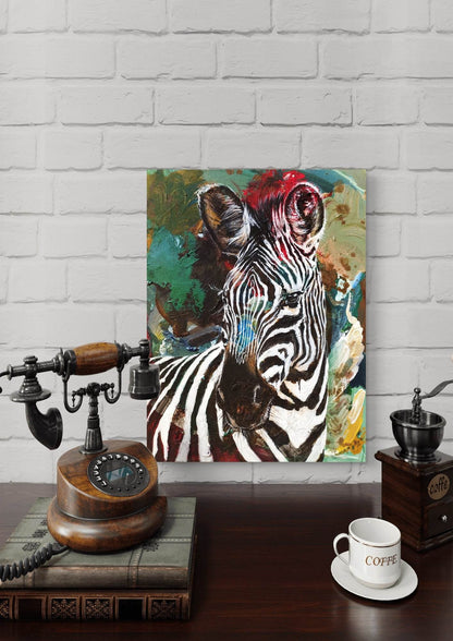 Gemälde Zebra in grün – handgemaltes Original Acrylbild (30 x 40 cm)