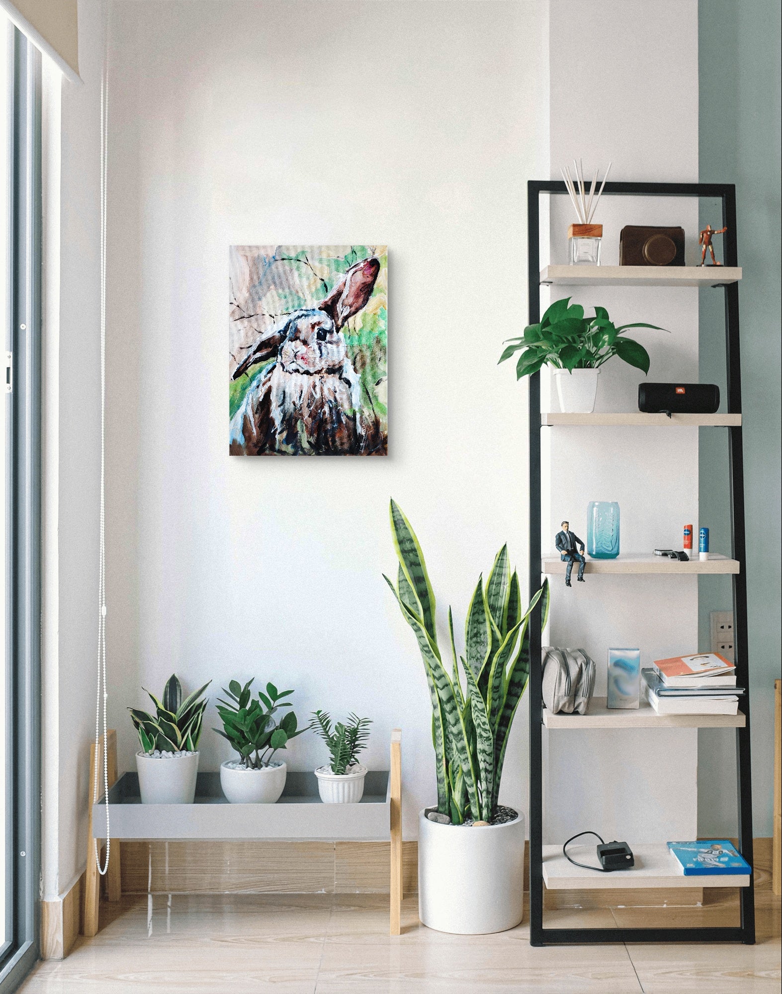 Heinz Acrylbild Acrylgemälde auf Leinwand - „Wiesensprung – Kaninchen III“ 30 x 40 cm