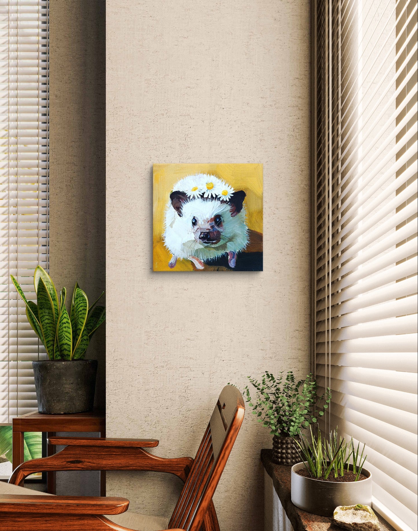 Gemälde "Igel mit Blumensegen" 20 x 20 cm - Heinz
