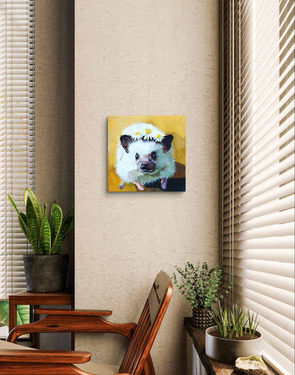 Gemälde "Igel mit Blumensegen" 20 x 20 cm - Heinz