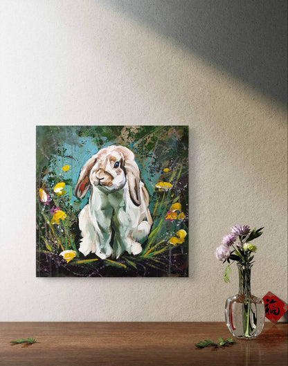 Gemälde floral Kaninchen – handgemaltes Original Acrylbild (40 x 40 cm)