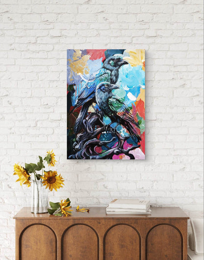 Gemälde Raben – handgemaltes Original Acrylbild (50 x 70 cm)