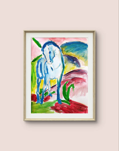 Aquarellbild Der Blaue Reiter von Franz Marc (30 × 40 cm)