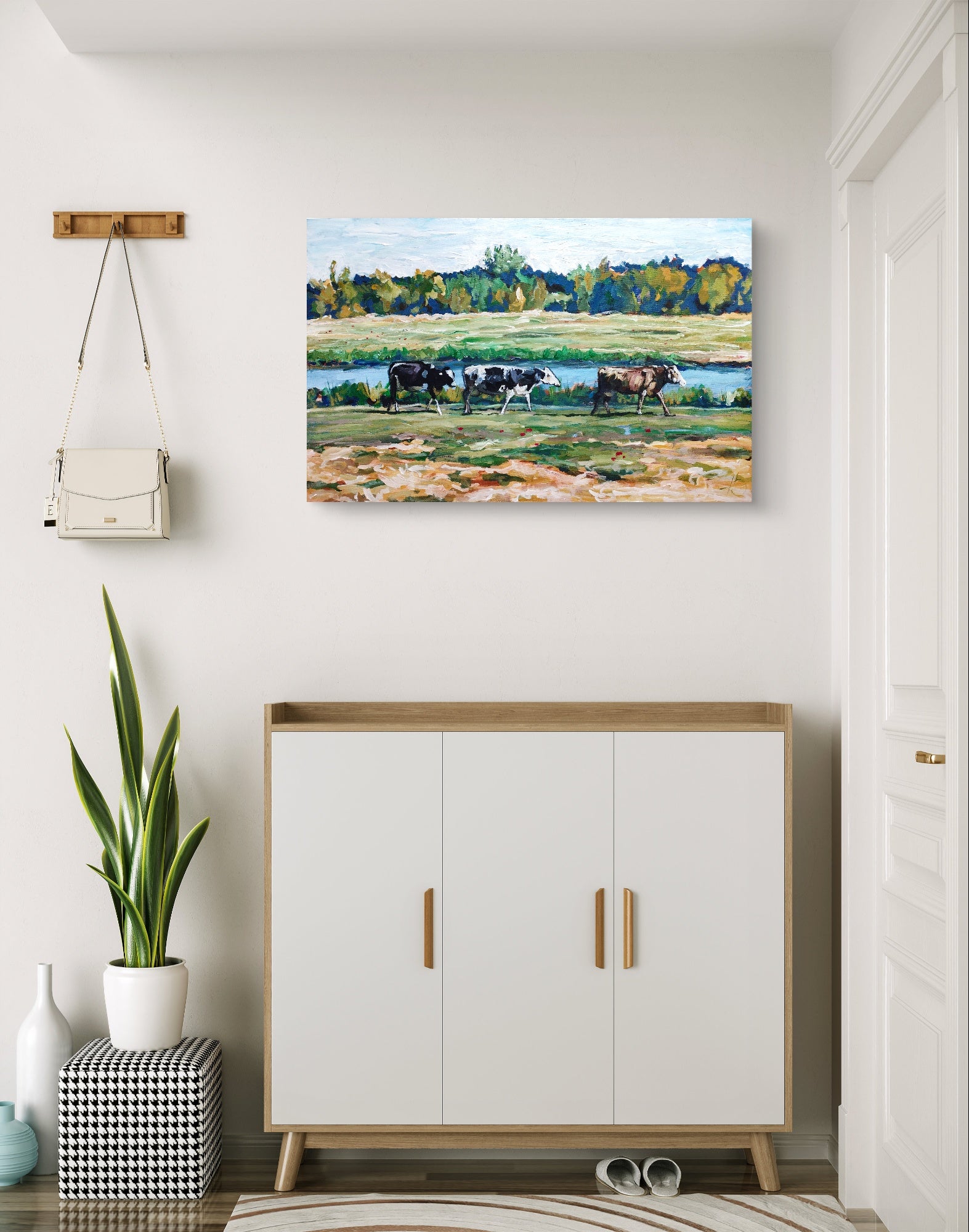 Heinz Acrylbild Acrylgemälde auf Leinwand - „Am Fluss der Kühe – Ein Sommertag“ 95 x 60 cm