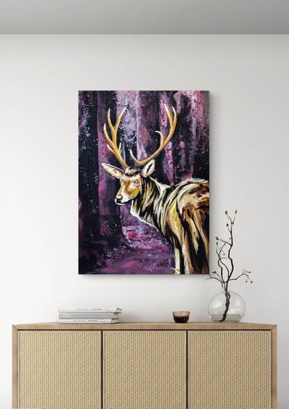 Gemälde goldener Reh – handgemaltes Original Acrylbild (50 x 70 cm)