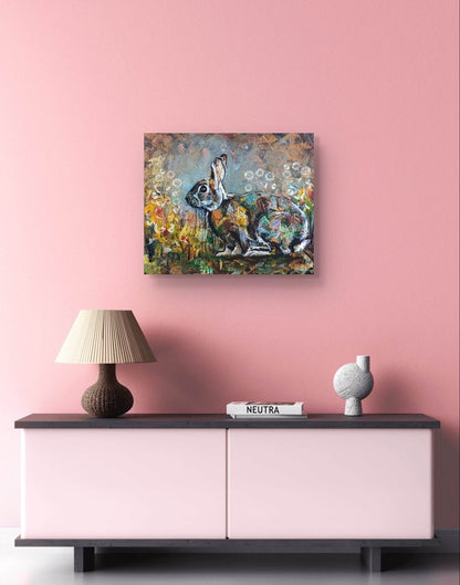 Gemälde süßer Kaninchen – handgemaltes Original Acrylbild (50 x 60 cm)