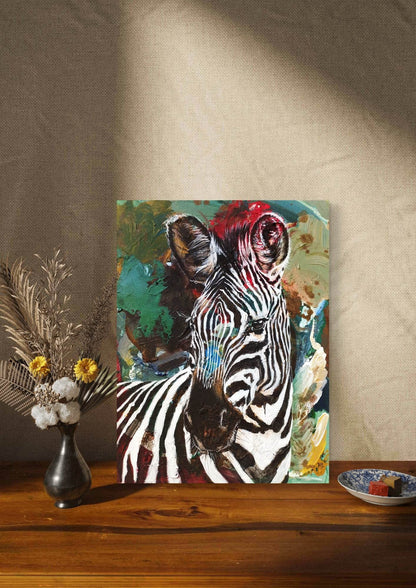 Gemälde Zebra in grün – handgemaltes Original Acrylbild (30 x 40 cm)
