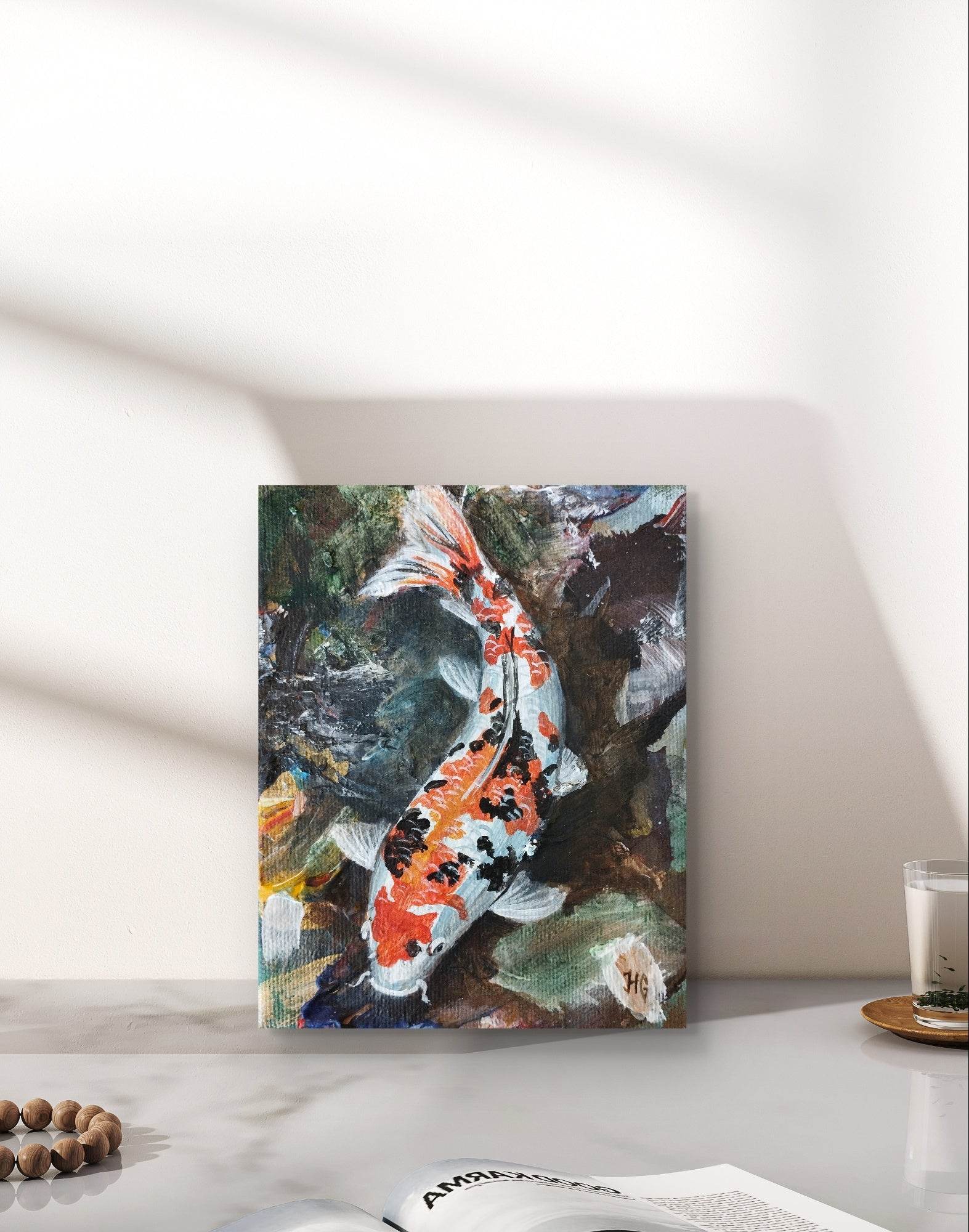 Gemälde Koi Karpfen – handgemaltes Original Acrylbild (13 x 10 cm)