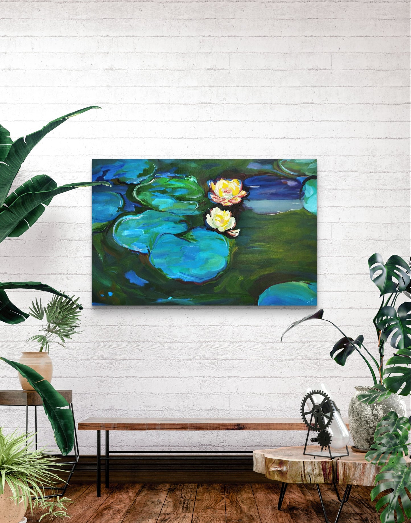 Premium Gemälde "Seerosen – Claude Monet inspiriert" 100 x 65 cm - Heinz