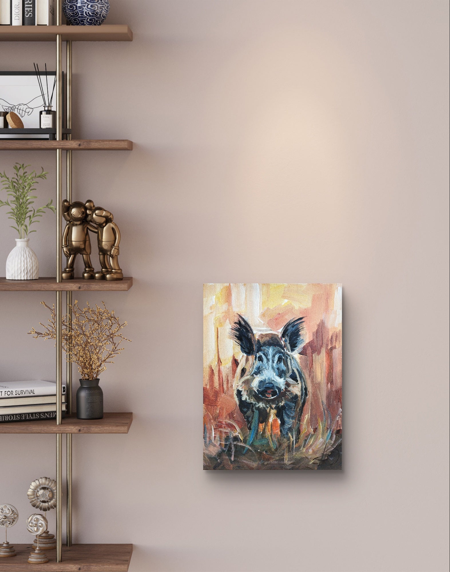 Heinz Acrylbild Gemälde „Wildschwein im Morgenlicht“ 30 x 40 cm