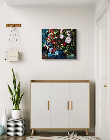 Gemälde Astern und Tomaten – handgemaltes Original Acrylbild (43 x 50 cm)