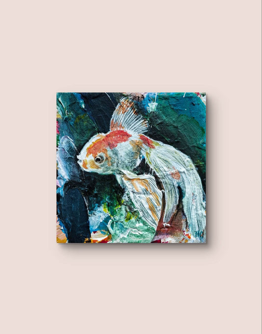 Wandbild Goldfisch II Acryl auf Leinwand (10 x 10 cm) - H1Z Art – Zeitgenössische Kunst aus Leipzig