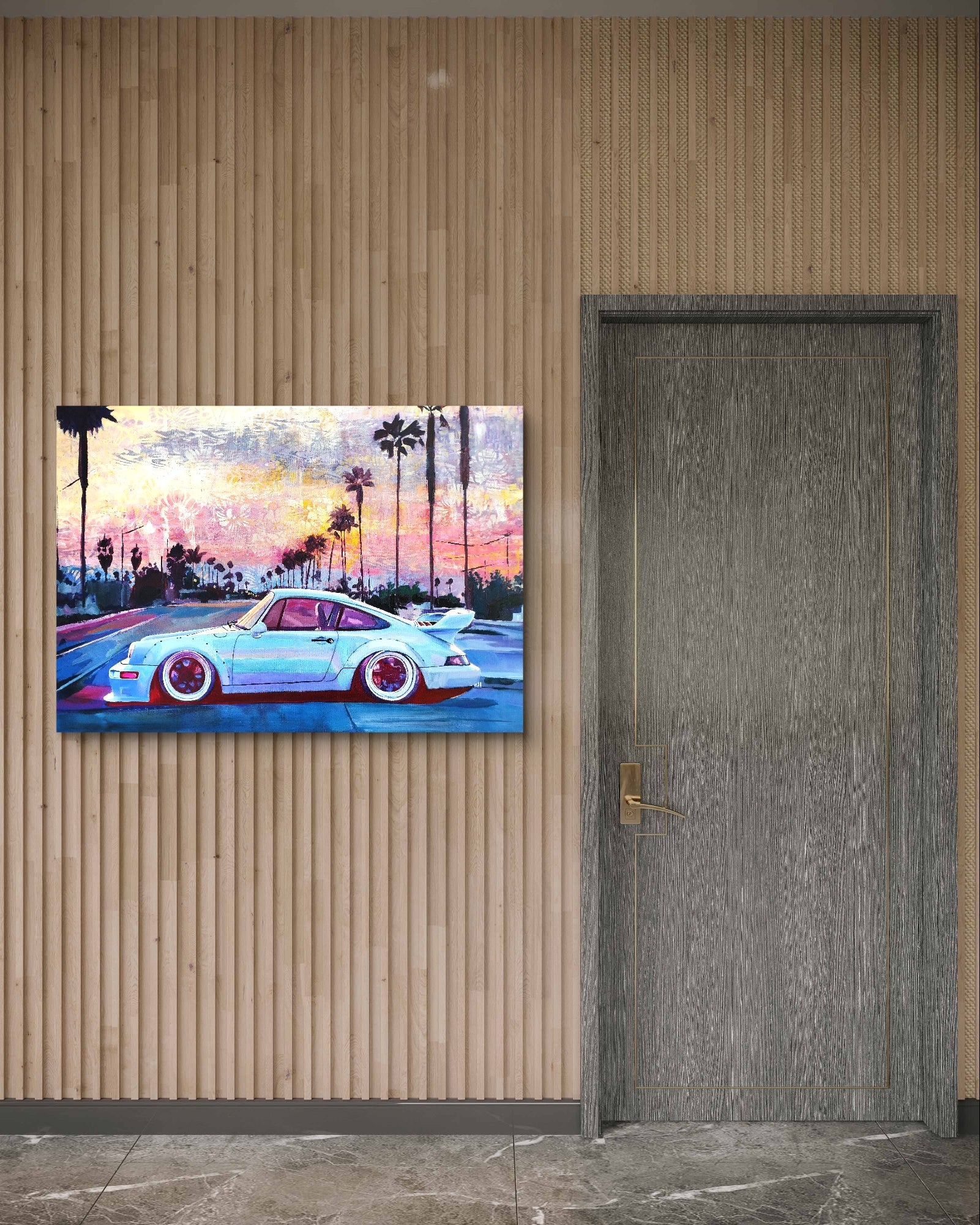 Premium Gemälde "Porsche 911 – Dynamik in Farbe" 100 x 70 cm - Heinz