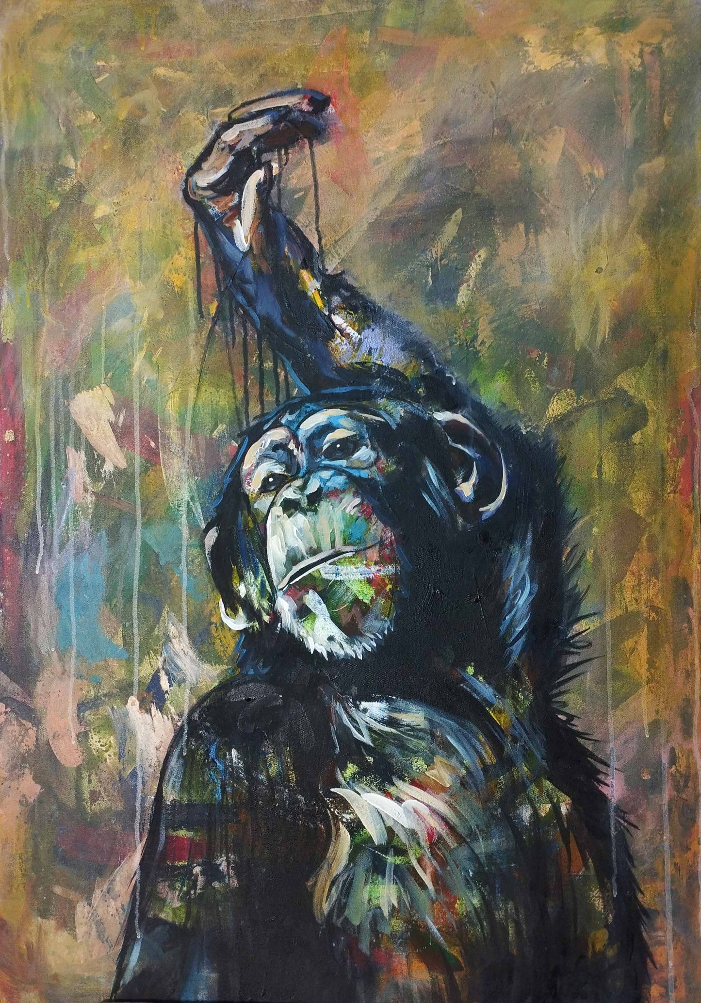 Painting 'Monkey Selfie' 96.5 x 67.5 cm