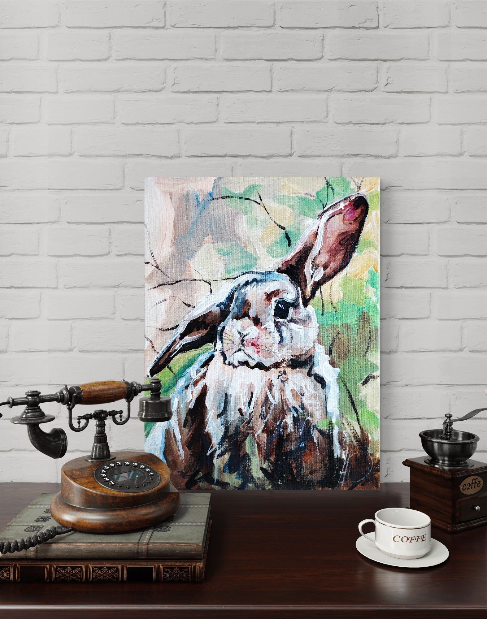 Heinz Acrylbild Acrylgemälde auf Leinwand - „Wiesensprung – Kaninchen III“ 30 x 40 cm