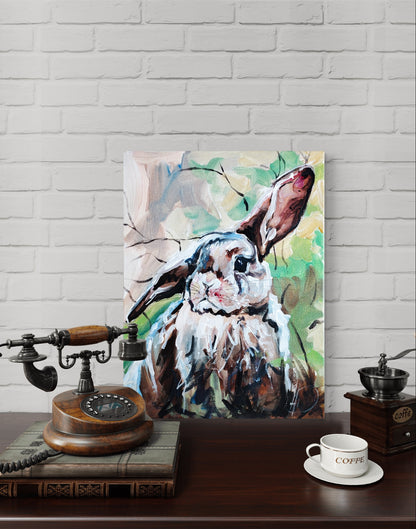 Heinz Acrylbild Acrylgemälde auf Leinwand - „Wiesensprung – Kaninchen III“ 30 x 40 cm