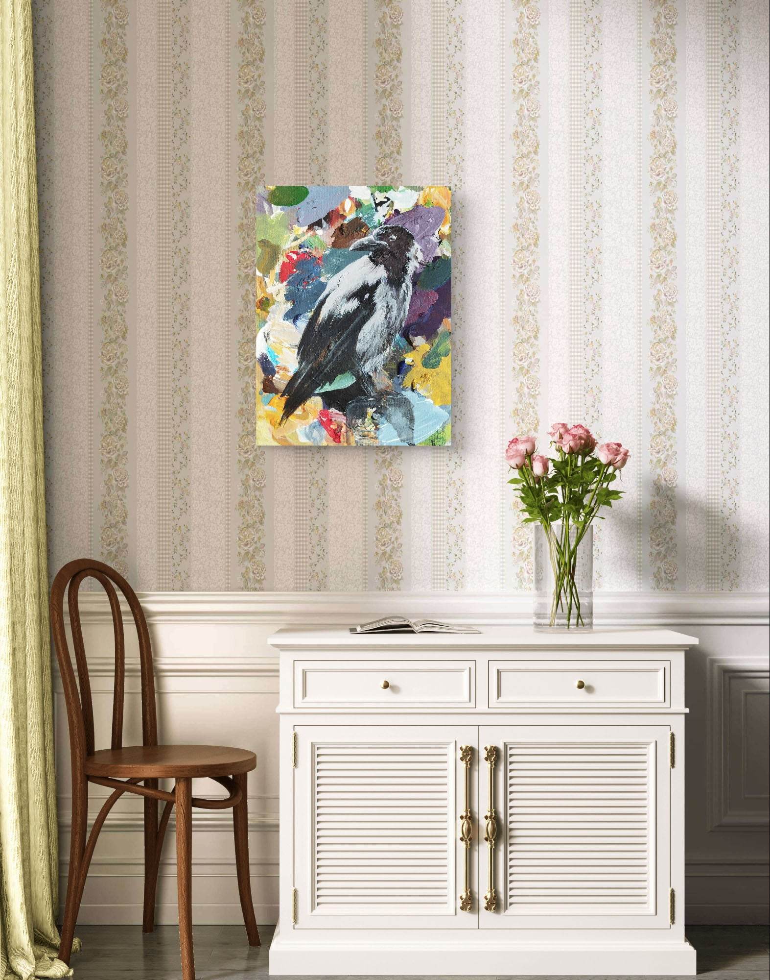 Gemälde weißer Rabe – handgemaltes Original Acrylbild (30 x 40 cm)