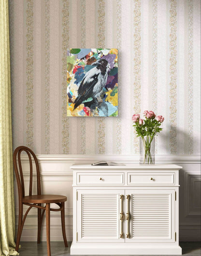 Gemälde weißer Rabe – handgemaltes Original Acrylbild (30 x 40 cm)
