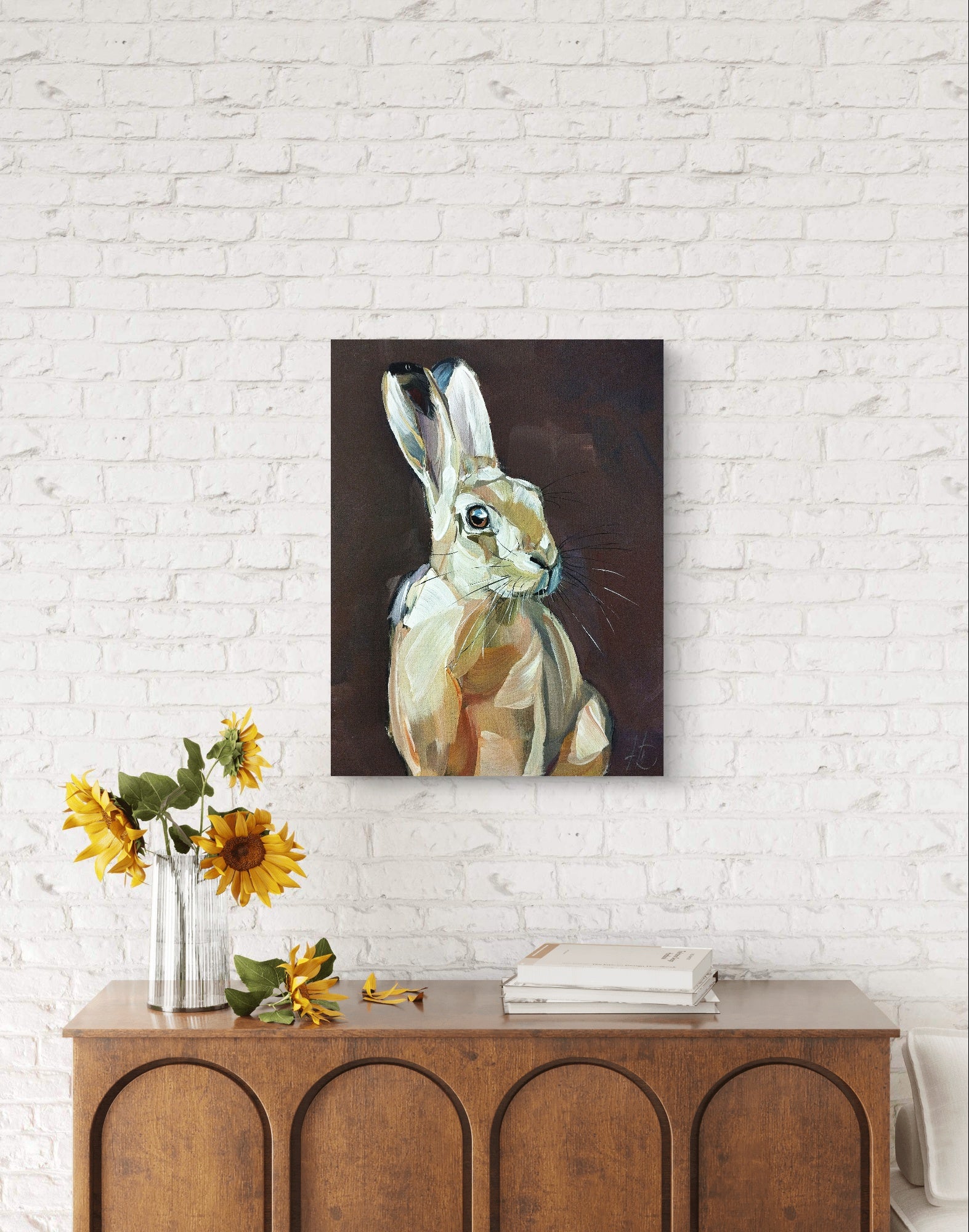 Heinz Acrylbild Acrylgemälde auf Leinwand - "Wachsamer Hase" 30 x 40 cm