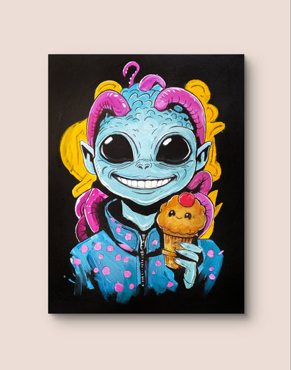 Heinz Acrylbild Acrylgemälde auf Leinwand - „Alien Mam Mufin“ 30 × 40 cm