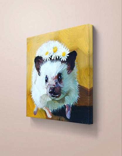 Gemälde "Igel mit Blumensegen" 20 x 20 cm - Heinz