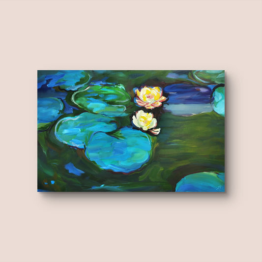 Premium Gemälde "Seerosen – Claude Monet inspiriert" 100 x 65 cm - Heinz