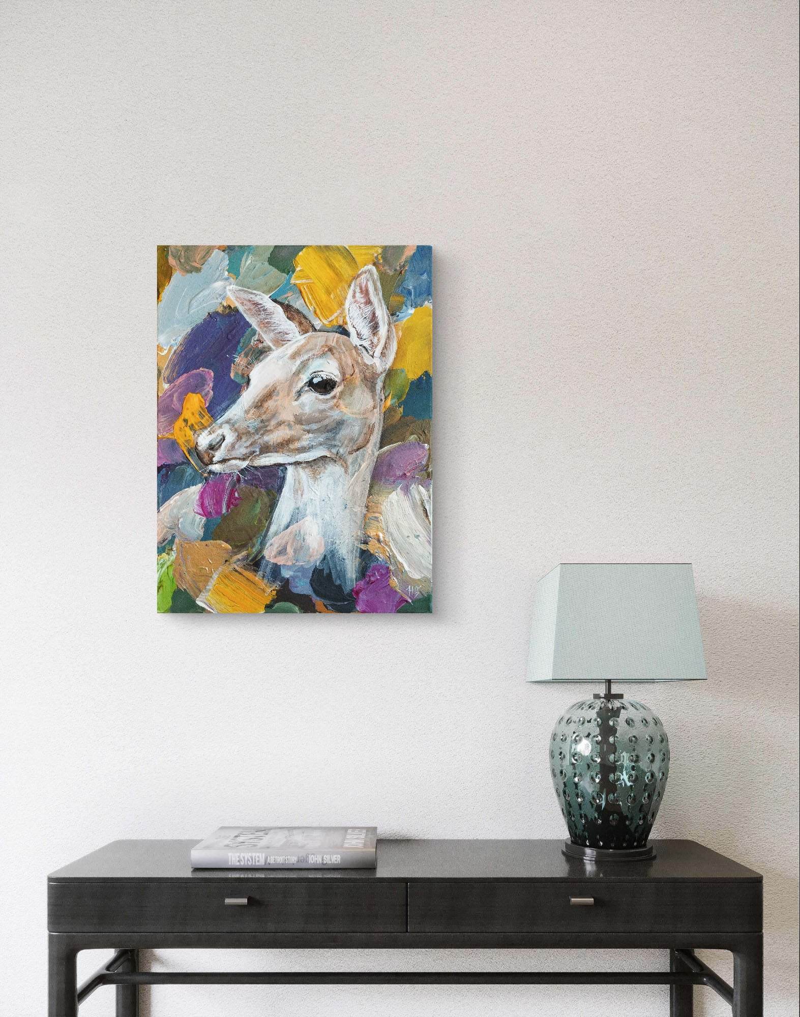 Gemälde weiße Rabe – handgemaltes Original Acrylbild (30 x 40 cm) - H1Z Art