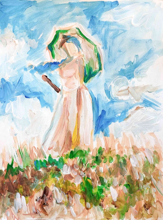 Aquarellbild Frau mit Sonnenschirm von Claude Monet“ (30 × 40 cm)
