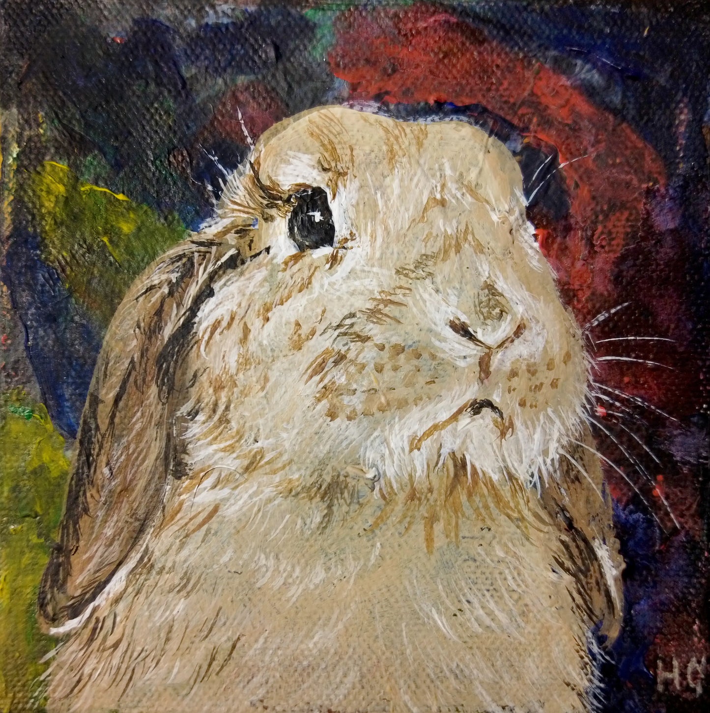 Weiches Kaninchen Acrylbild auf Leinwand, kleines Tierportrait für Wohnzimmer oder Regal