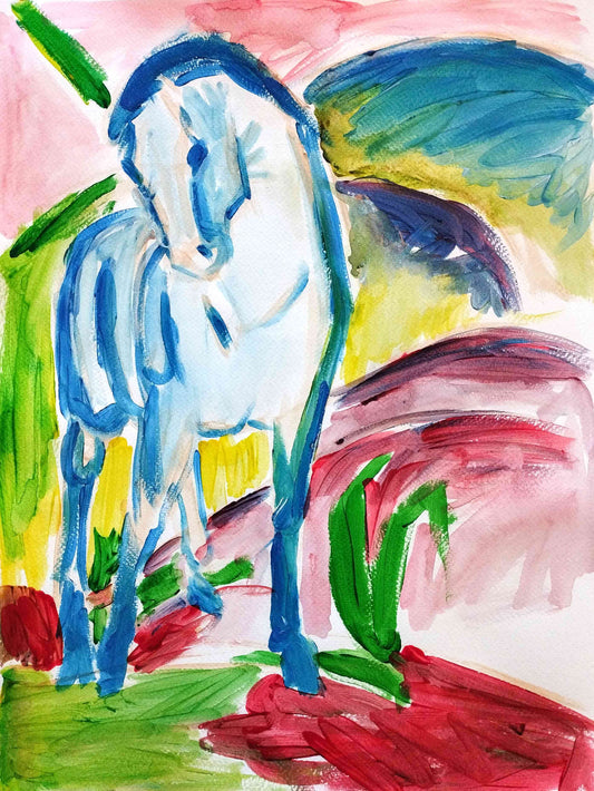 Aquarellbild Der Blaue Reiter von Franz Marc (30 × 40 cm)