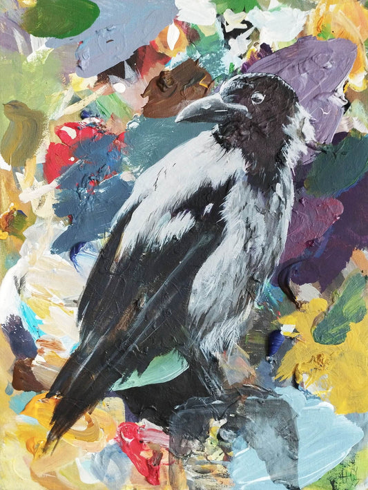 Gemälde weißer Rabe – handgemaltes Original Acrylbild (30 x 40 cm)