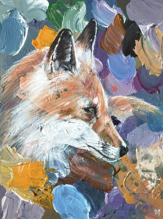 Painting Fox in the Sunlight – hand-painted original acrylic painting (30 x 40 cm)