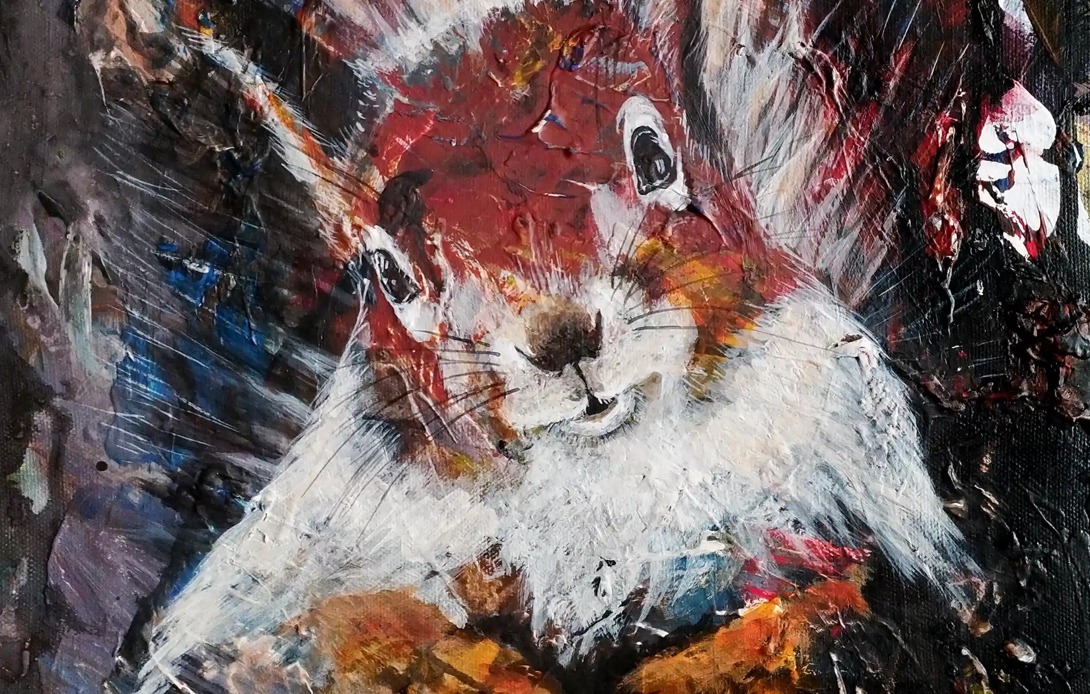 Handgemaltes Acrylbild als modernes Wandbild für das Wohnzimmer, bunte Tiermotive auf Leinwand.