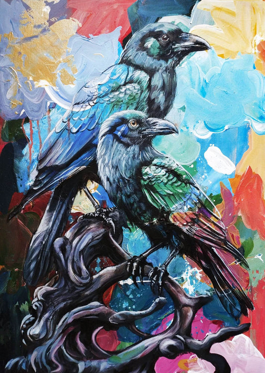 Gemälde Raben – handgemaltes Original Acrylbild (50 x 70 cm)