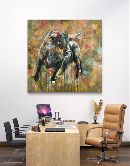 Painting Strong Bull – hand-painted original acrylic painting (140 x 145 cm)