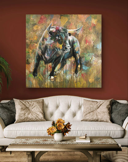 Painting Strong Bull – hand-painted original acrylic painting (140 x 145 cm)