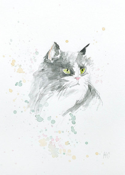 Postkarte „Schwarze Katze“ – Handgemalt
